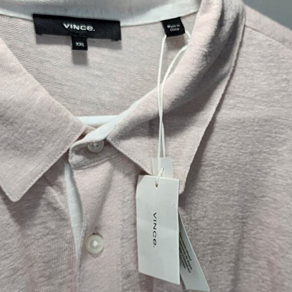 Vince Linen Short Sleeve Polo in Rosewater - Picture 6 of 11